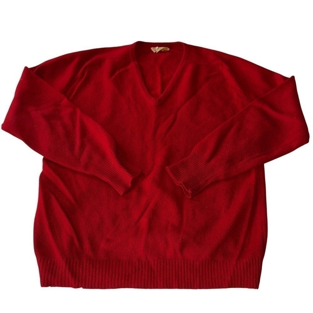 Vintage Cotswold 100% Lambswool V Neck Sweater Mens 44 Red Made in Britain